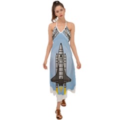 Rocket Shuttle Spaceship Science Halter Tie Back Dress  by Salman4z