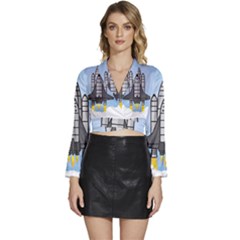 Rocket Shuttle Spaceship Science Long Sleeve Tie Back Satin Wrap Top by Salman4z