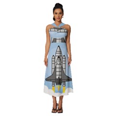 Rocket Shuttle Spaceship Science Sleeveless Cross Front Cocktail Midi Chiffon Dress by Salman4z