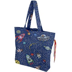 Cat Cosmos Cosmonaut Rocket Drawstring Tote Bag by Salman4z