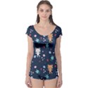 Cute Astronaut Cat With Star Galaxy Elements Seamless Pattern Boyleg Leotard  View1