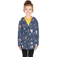 Cute Astronaut Cat With Star Galaxy Elements Seamless Pattern Kids  Double Breasted Button Coat by Salman4z