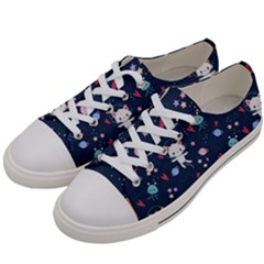 Cute Astronaut Cat With Star Galaxy Elements Seamless Pattern Men s Low Top Canvas Sneakers by Salman4z