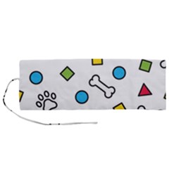 Dog Paw Seamless Pattern Footprint Bone Roll Up Canvas Pencil Holder (m) by Salman4z