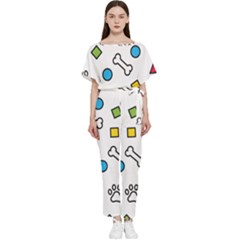 Dog Paw Seamless Pattern Footprint Bone Batwing Lightweight Chiffon Jumpsuit by Salman4z