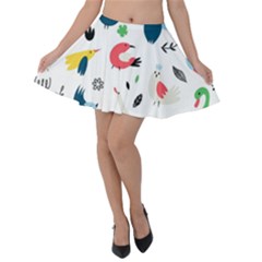 Vector Set Isolates With Cute Birds Scandinavian Style Velvet Skater Skirt by Salman4z