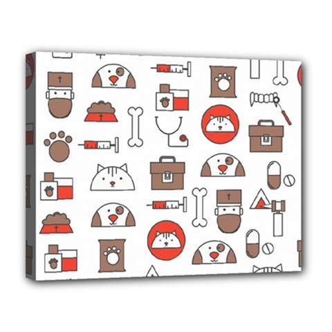 Vector Thin Line Art Vet Seamless Pattern Canvas 14  X 11  (stretched) by Salman4z