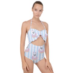 French Bulldog Dog Seamless Pattern Scallop Top Cut Out Swimsuit by Salman4z