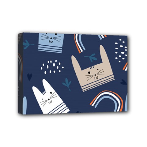 Colorful Cute Cat Seamless Pattern Mini Canvas 7  X 5  (stretched) by Salman4z