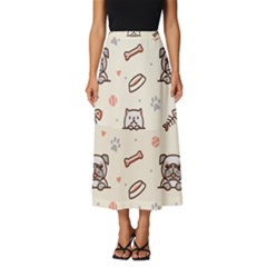 Pug Dog Cat With Bone Fish Bones Paw Prints Ball Seamless Pattern Vector Background Classic Midi Chiffon Skirt by Salman4z
