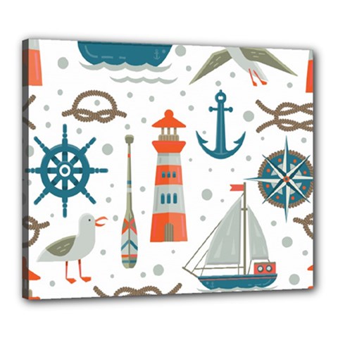 Nautical Elements Pattern Background Canvas 24  X 20  (stretched) by Salman4z