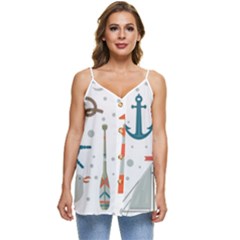 Nautical Elements Pattern Background Casual Spaghetti Strap Chiffon Top by Salman4z