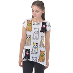 Cat Kitten Seamless Pattern Cap Sleeve High Low Top by Salman4z