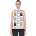 Cat Kitten Seamless Pattern Mock Neck Shell Top View1