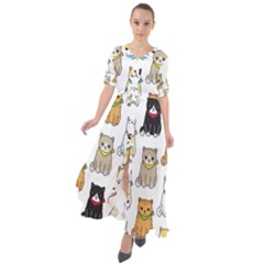 Cat Kitten Seamless Pattern Waist Tie Boho Maxi Dress by Salman4z