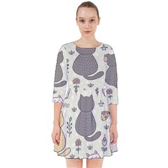 Funny Cartoon Cats Seamless Pattern Smock Dress by Salman4z