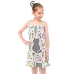 Funny Cartoon Cats Seamless Pattern Kids  Overall Dress by Salman4z