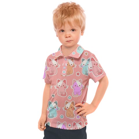 Cute-kawaii-kittens-seamless-pattern Kids  Polo Tee by Salman4z