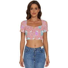 Cute-kawaii-kittens-seamless-pattern Short Sleeve Square Neckline Crop Top  by Salman4z