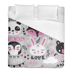 Big-set-with-cute-cartoon-animals-bear-panda-bunny-penguin-cat-fox Duvet Cover (full/ Double Size) by Salman4z