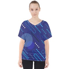Classic-blue-background-abstract-style V-neck Dolman Drape Top by Salman4z