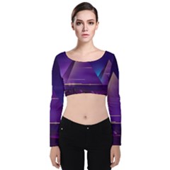 Egyptian-pyramids-night-landscape-cartoon Velvet Long Sleeve Crop Top by Salman4z