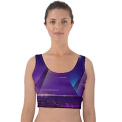 Egyptian-pyramids-night-landscape-cartoon Velvet Crop Top by Salman4z