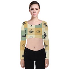 Egyptian-flat-style-icons Velvet Long Sleeve Crop Top by Salman4z