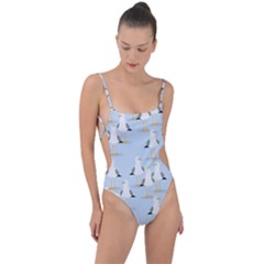 Cute-seagulls-seamless-pattern-light-blue-background Tie Strap One Piece Swimsuit by Salman4z