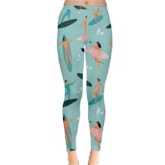 Beach-surfing-surfers-with-surfboards-surfer-rides-wave-summer-outdoors-surfboards-seamless-pattern- Inside Out Leggings by Salman4z