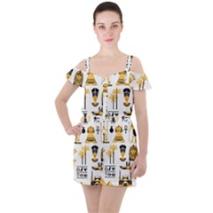 Egypt-symbols-decorative-icons-set Ruffle Cut Out Chiffon Playsuit by Salman4z