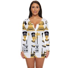 Egypt-symbols-decorative-icons-set Long Sleeve Boyleg Swimsuit by Salman4z