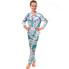 Set-cute-mermaid-seaweeds-marine-inhabitants Kids  Satin Long Sleeve Pajamas Set by Salman4z