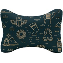 Dark-seamless-pattern-symbols-landmarks-signs-egypt -- Seat Head Rest Cushion by Salman4z