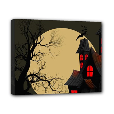 Halloween Moon Haunted House Full Moon Dead Tree Canvas 10  X 8  (stretched) by Ravend