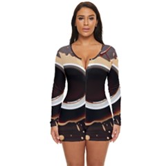 Coffee Cafe Espresso Drink Beverage Long Sleeve Boyleg Swimsuit by Ravend