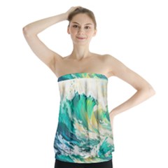 Waves Ocean Sea Tsunami Nautical Painting Strapless Top by Ravend