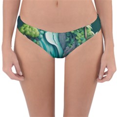 Waterfall Jungle Nature Paper Craft Trees Tropical Reversible Hipster Bikini Bottoms by Ravend