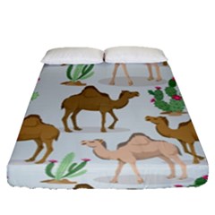 Camels-cactus-desert-pattern Fitted Sheet (queen Size) by Salman4z