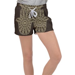 Hamsa-hand-drawn-symbol-with-flower-decorative-pattern Women s Velour Lounge Shorts by Salman4z
