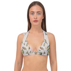 Vector-boho-doodle-feathers-seamless-pattern-illustration Double Strap Halter Bikini Top by Salman4z