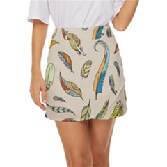 Vector-boho-doodle-feathers-seamless-pattern-illustration Mini Front Wrap Skirt by Salman4z