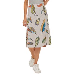 Vector-boho-doodle-feathers-seamless-pattern-illustration Midi Panel Skirt by Salman4z