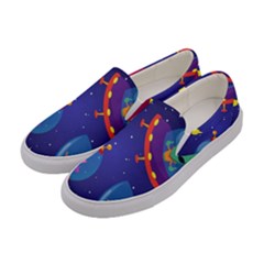 Cartoon-funny-aliens-with-ufo-duck-starry-sky-set Women s Canvas Slip Ons by Salman4z