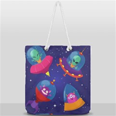Cartoon-funny-aliens-with-ufo-duck-starry-sky-set Full Print Rope Handle Tote (large) by Salman4z