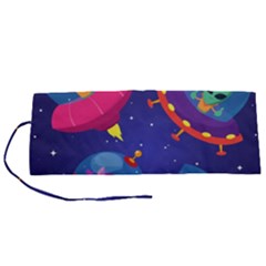 Cartoon-funny-aliens-with-ufo-duck-starry-sky-set Roll Up Canvas Pencil Holder (s) by Salman4z