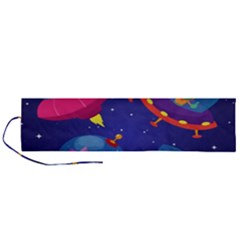 Cartoon-funny-aliens-with-ufo-duck-starry-sky-set Roll Up Canvas Pencil Holder (l) by Salman4z