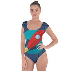 Rocket-with-science-related-icons-image Short Sleeve Leotard  by Salman4z