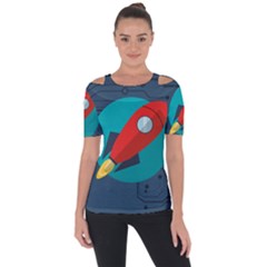 Rocket-with-science-related-icons-image Shoulder Cut Out Short Sleeve Top by Salman4z