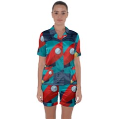 Rocket-with-science-related-icons-image Satin Short Sleeve Pajamas Set by Salman4z